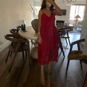 anthropologie red midi dress